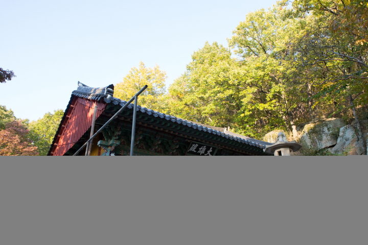 백률사대웅전_밑에서 바라본 대웅전 (촬영년도 : 2015년)
