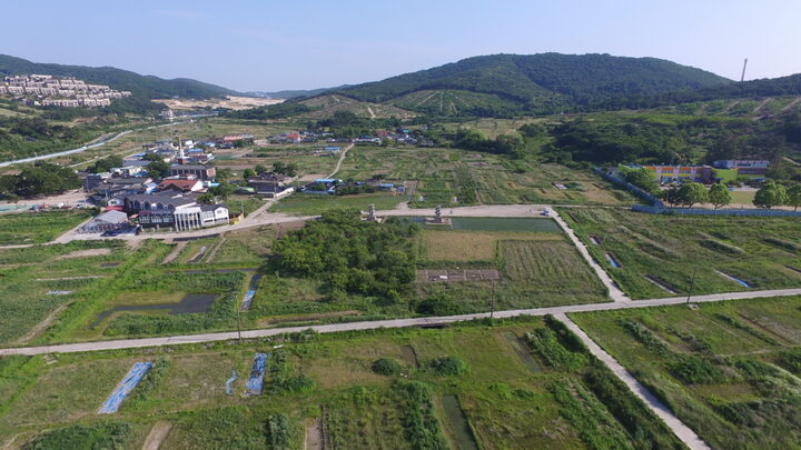 경주 천군동 사지 북쪽상공(남쪽으로 조망) (고도보존육성과, 2017)