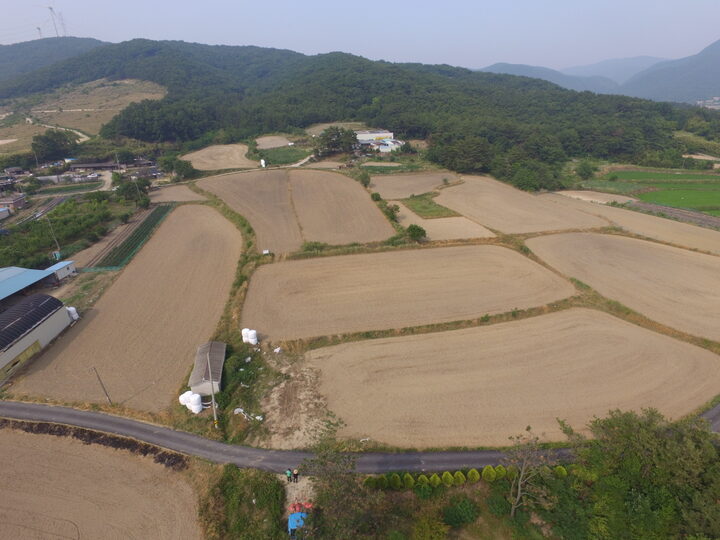 경주 화산리회유토기요지 서쪽상공(동쪽으로 조망) (고도보존육성과, 2017)