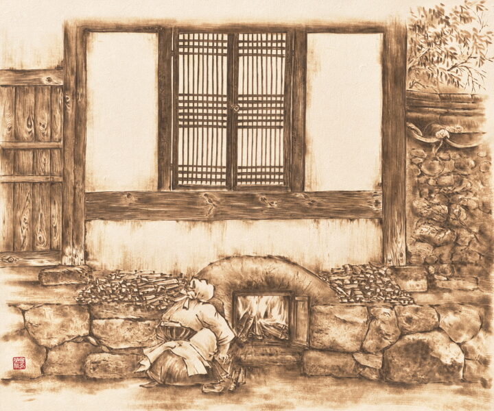 2022 문화유산 달력 낙화장 이미지_낙화장 보유자 김영조 作_12월 온돌문화(국가유산청)