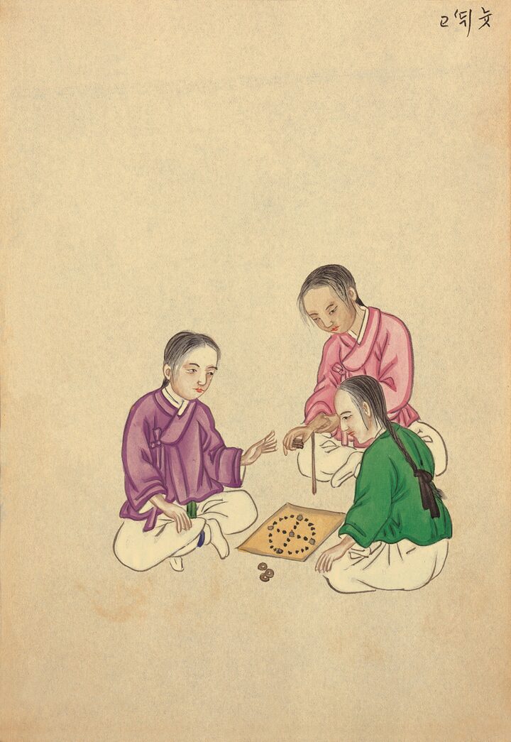 기산 김준근 풍속화에 나타난 윷놀이 모습(출처 숭실대학교 한국기독교박물관)