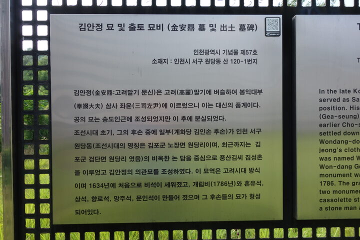 김안정 묘 및 출토 묘비