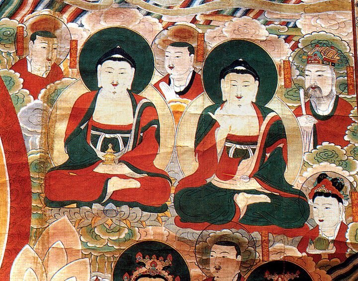국보 장곡사 미륵불 괘불탱-다보여래와약사여래,약구존자,소빈라존자,제대용왕