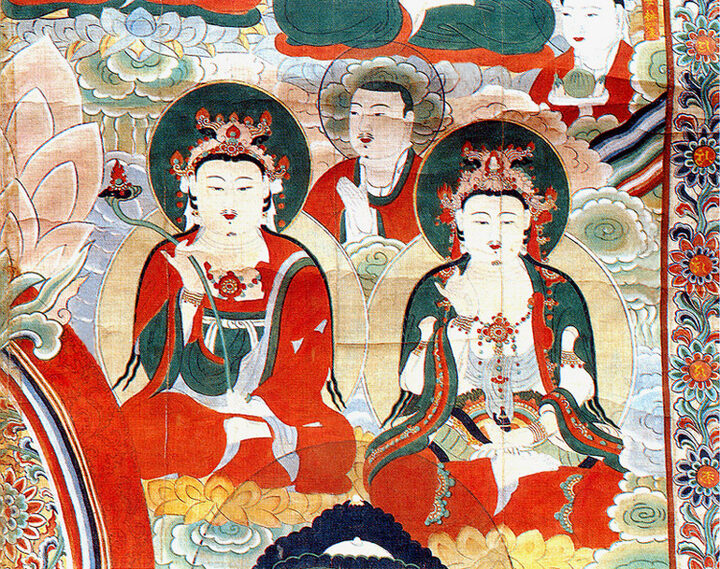 국보 장곡사 미륵불 괘불탱-문수보살과관음보살,가리라존자