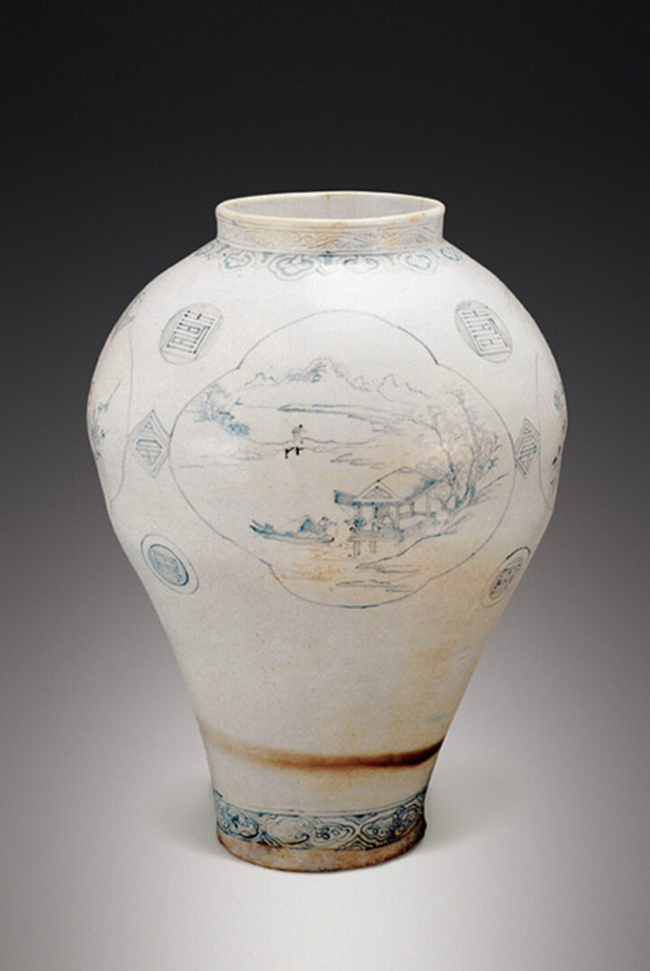 국보 백자 청화산수화조문 항아리(2014년 국보 동산 앱사진)