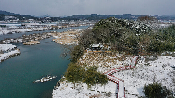 곡성 함허정 일원 항공사진(설경)