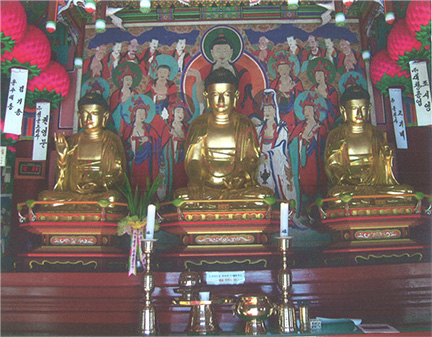 군산 상주사 목조삼세불좌상