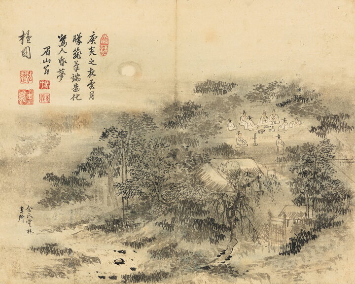 (서울시 유형583호) 김홍도 필 송석원시사야연도 및 이인문 필 송석원시회도