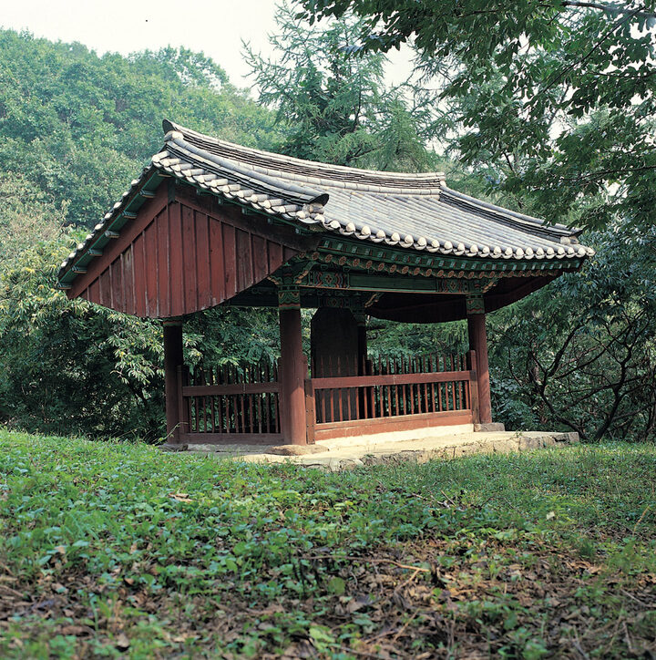 탑비와 보호각 전경